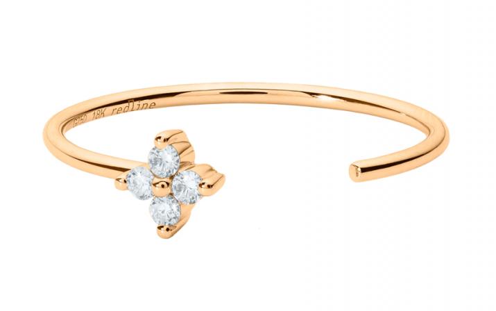 Shiny 0.056克拉圆形钻石玫瑰金开口戒指 - Redline - 0++