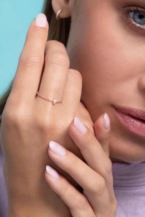 Majesté 0.10克拉榄尖形钻石玫瑰金戒指 - Redline - 0++