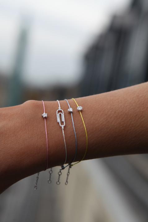 Chacha 0.05克拉圆形钻石白金绳制女士手链 - Redline - 0++