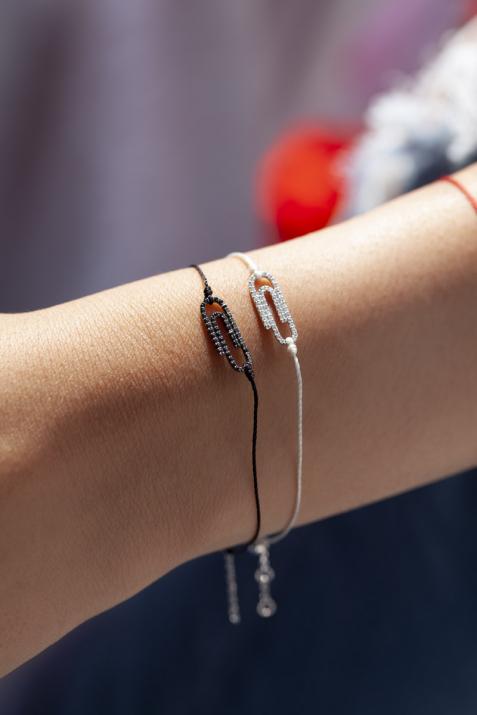 Trombone 0.14克拉圆形钻石黑金绳制女士手链 - Redline - 0++