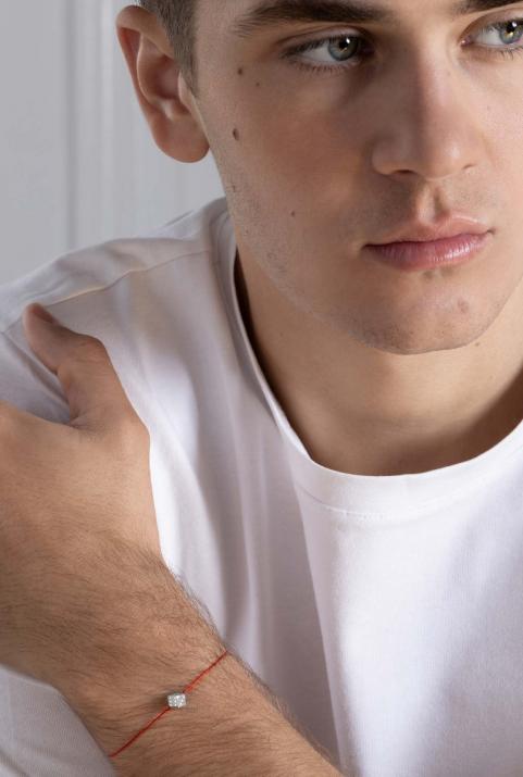 Dé 0.09克拉圆形钻石白金绳制男士手链 - Redline - 0++