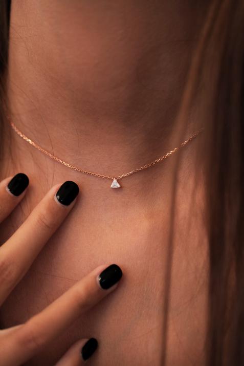 Impératrice 0.10克拉三角形钻石玫瑰金链制女士项链 - Redline - 0++