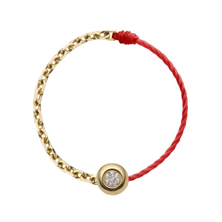 Minimaliste 0.02克拉圆形钻石黄金半绳半链戒指 - Redline - 0++