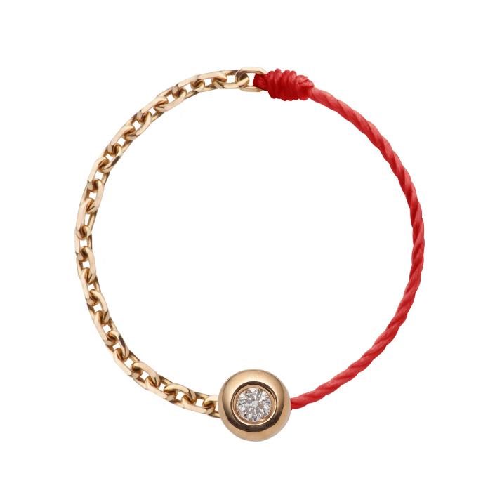 Minimaliste 0.02克拉圆形钻石玫瑰金半绳半链戒指 - Redline - 0++