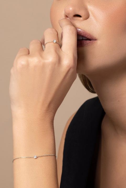 Pure 0.10克拉圆形钻石白金链制戒指 - Redline - 0++