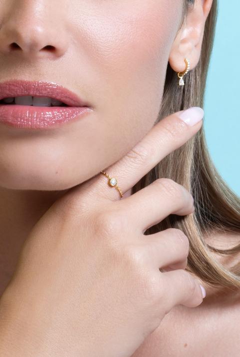 Pure 0.10克拉圆形钻石黄金链制戒指 - Redline - 0++