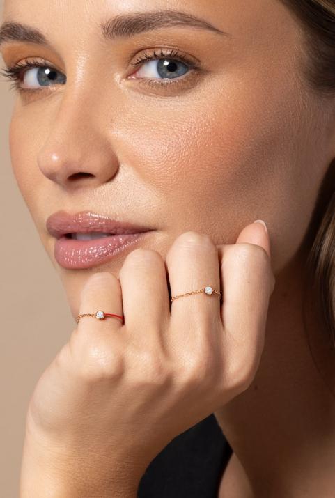 Pure 0.10克拉圆形钻石玫瑰金链制戒指 - Redline - 0++