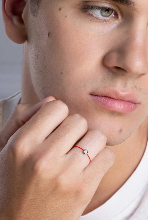 Pure 0.10克拉圆形钻石黑金绳制戒指 - Redline - 0++