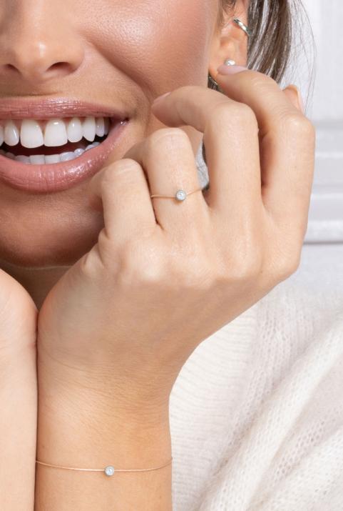 Minimaliste 0.02克拉圆形钻石白金绳制戒指 - Redline - 0++