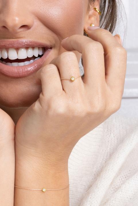 Minimaliste 0.02克拉圆形钻石黄金绳制戒指 - Redline - 0++