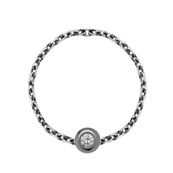 Mini Pure 0.05克拉圆形钻石黑金链制戒指 - Redline - 0++