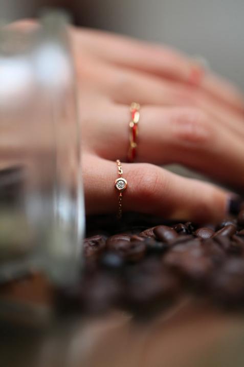 Mini Pure 0.05克拉圆形钻石玫瑰金链制戒指 - Redline - 0++