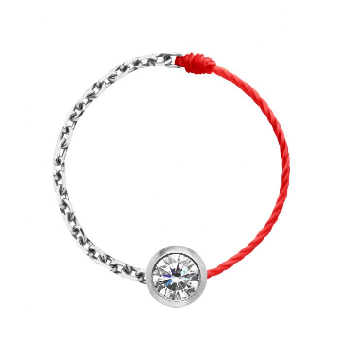 Pure 0.10克拉圆形钻石白金半绳半链戒指 - Redline - 0++