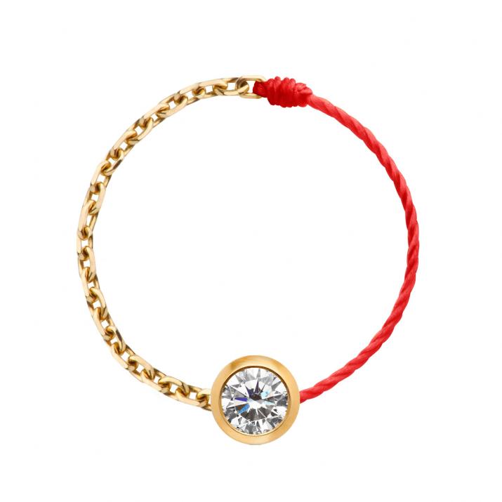 Pure 0.10克拉圆形钻石黄金半绳半链戒指 - Redline - 0++