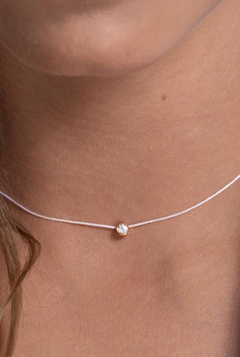 Pure 0.10克拉圆形钻石玫瑰金绳制女士项链 - Redline - 0++