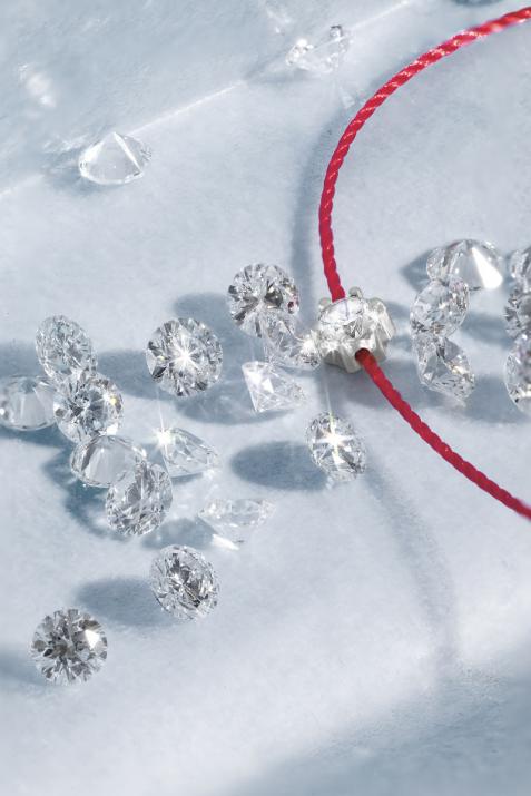 Absolu 0.10克拉圆形钻石白金绳制女士手链 - Redline - 0++