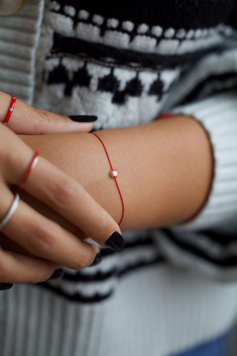 Pur Amour 0.10克拉钻石红色镶边黄金细绳手链 - Redline - 0++