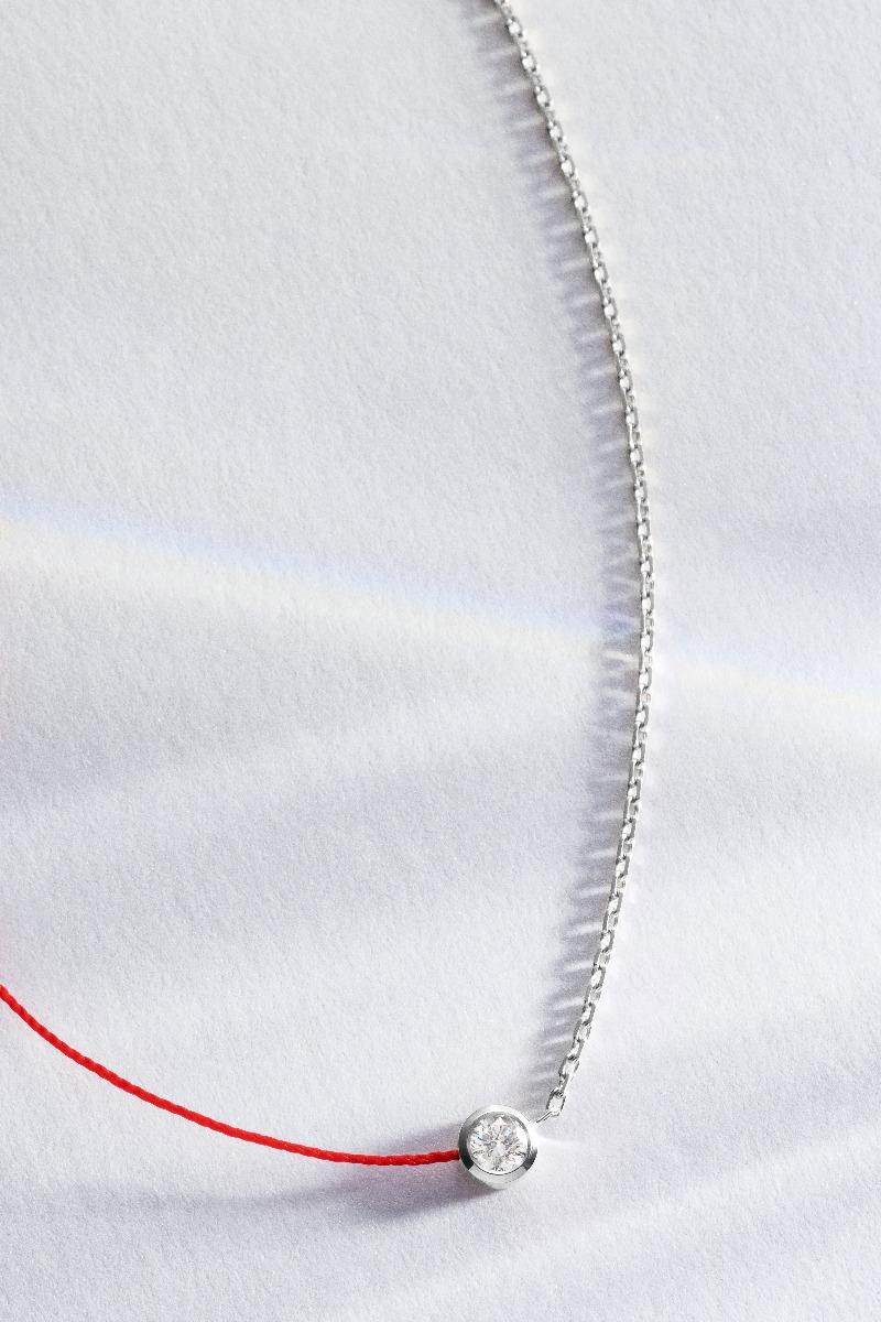 Redline红绳- Pure 0.10克拉圆形钻石白金半绳半链项链- Redline