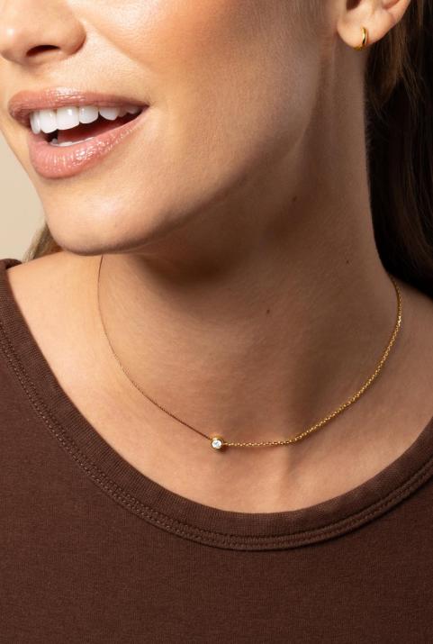 Pure 0.10克拉圆形钻石黄金半绳半链项链 - Redline - 0++