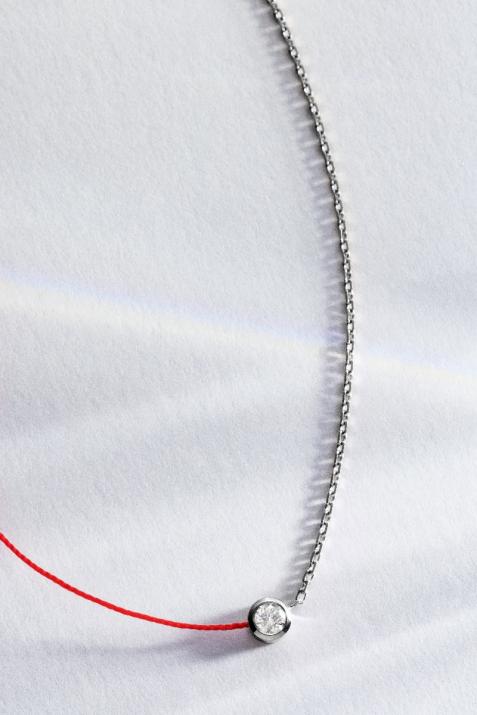 Pure 0.10克拉圆形钻石黑金半绳半链项链 - Redline - 0++