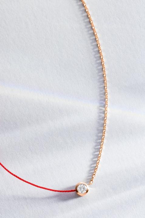 Pure 0.10克拉圆形钻石玫瑰金半绳半链项链 - Redline - 0++