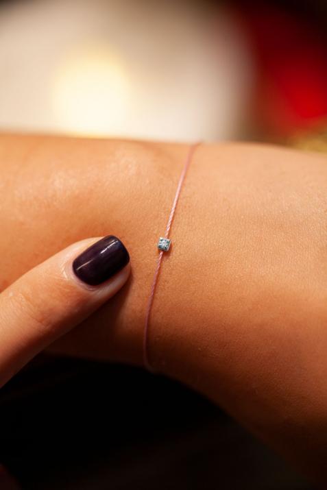 Amy玫瑰金方形钻石细绳手链 - Redline - 0++