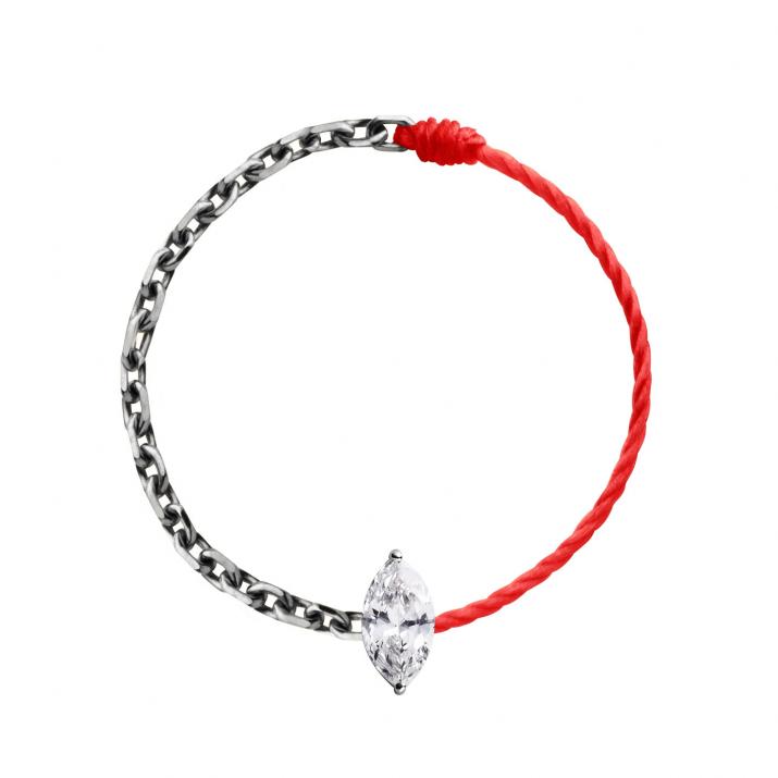 Majesté 0.10克拉侯爵钻石黑金爪镶绳链结合戒指 - Redline