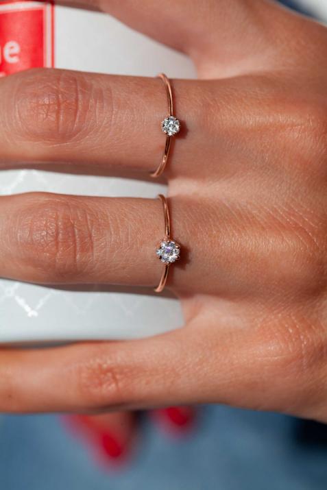 Séduisante 0.20克拉圆形钻石玫瑰金戒指 - Redline - 0++