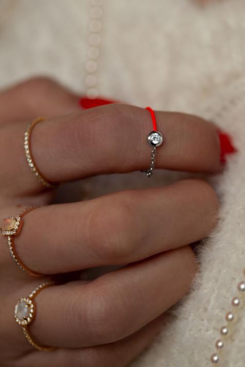 Pure 0.10克拉圆形钻石黑金半绳半链戒指 - Redline - 0++