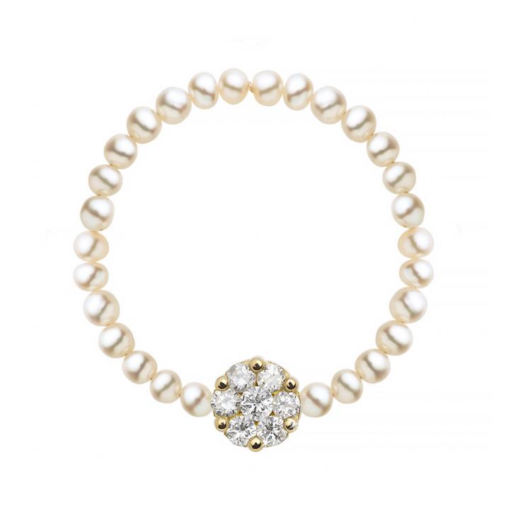 Diamond & Pearl Illusion 0.05克拉圆形钻石黄金绳制戒指 - Redline - 0++