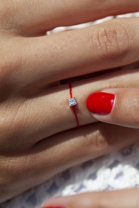 Princesse 0.11克拉方形钻石玫瑰金绳制戒指 - Redline - 0++