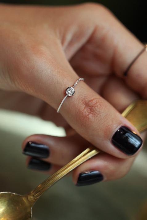 Pure 0.10克拉圆形钻石黑金半绳半链戒指 - Redline - 0++