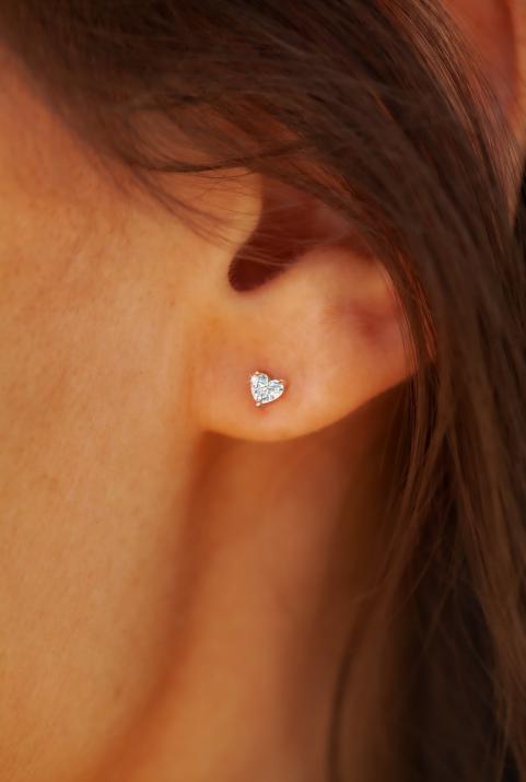 Bien Aimé心形钻石玫瑰金耳钉 - Redline - 0++