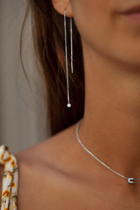 Absolu 0.20克拉钻石白金链条耳饰 - Redline - 0++