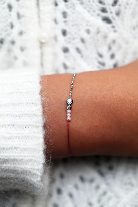 By Sarah Jessica Parker 0.155克拉圆形钻石珍珠黑金半绳半链女士手链 - Redline - 0++