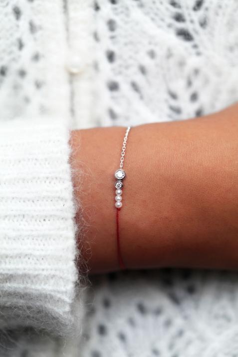 By Sarah Jessica Parker 0.155克拉圆形钻石珍珠白金半绳半链女士手链 - Redline - 0++