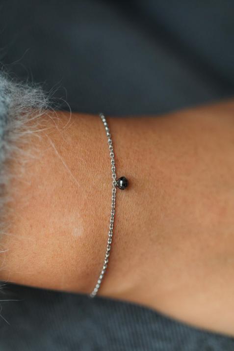 黑宝石白金细链手链 - Redline