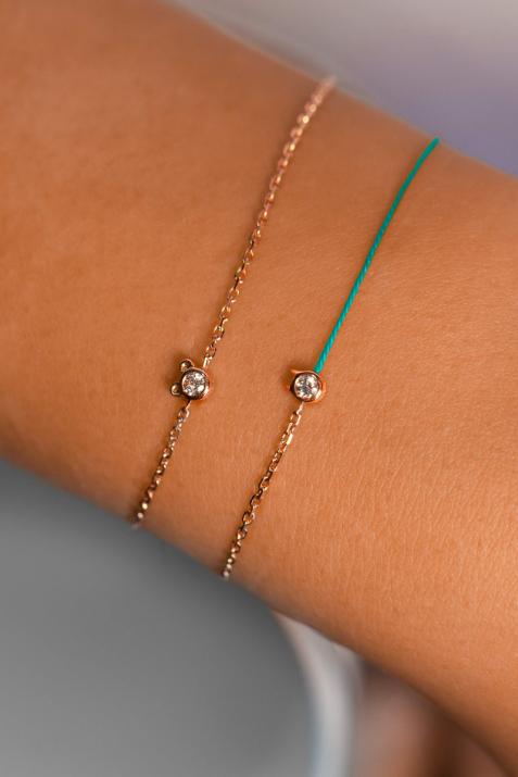 Mini Pure Cat钻石玫瑰金猫咪半绳半链手链 - Redline - 0++