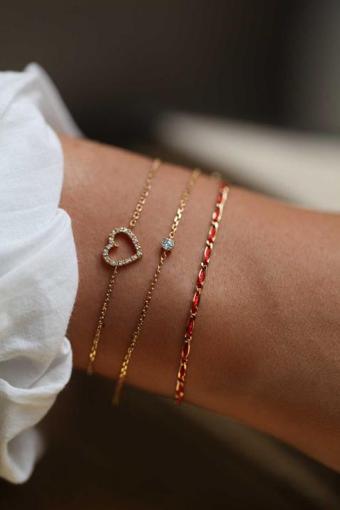 Beau Coeur 0.08克拉爱心圆形钻石黄金链制女士手链 - Redline - 0++