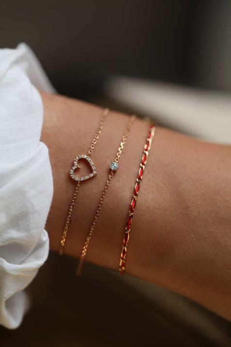 Beau Coeur 0.08克拉爱心圆形钻石玫瑰金链制女士手链 - Redline - 0++