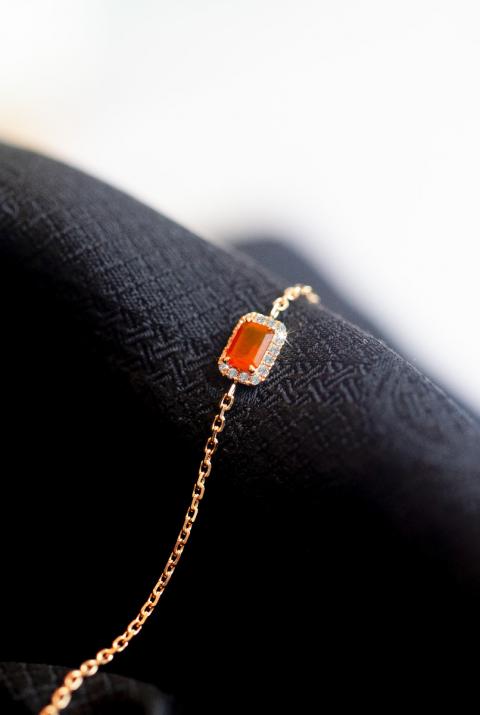 Promesse Cornaline 0.05克拉方形钻石玫瑰金链制女士手链 - Redline - 0++