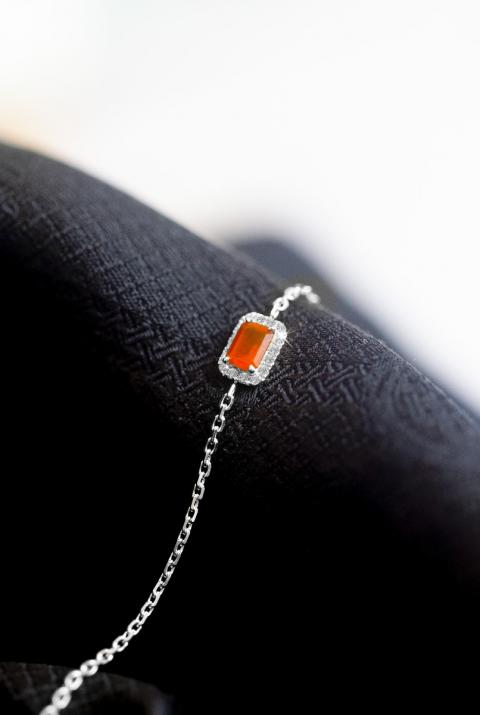 Promesse Cornaline 0.05克拉方形钻石白金链制女士手链 - Redline - 0++