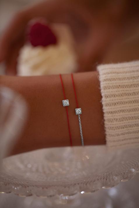 Cube 0.10克拉圆形钻石白金半绳半链女士手链 - Redline - 0++