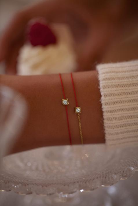 Cube 0.10克拉圆形钻石黄金半绳半链女士手链 - Redline - 0++