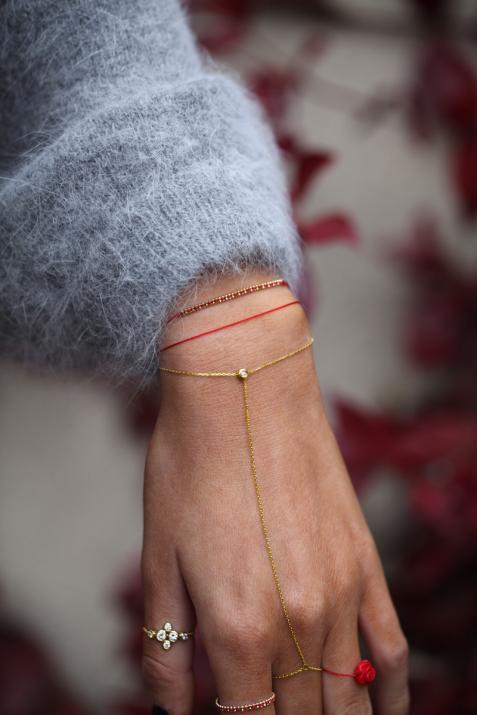 Bohemian Minimaliste 0.02克拉圆形钻石黄金绳制女士手链 - Redline - 0++