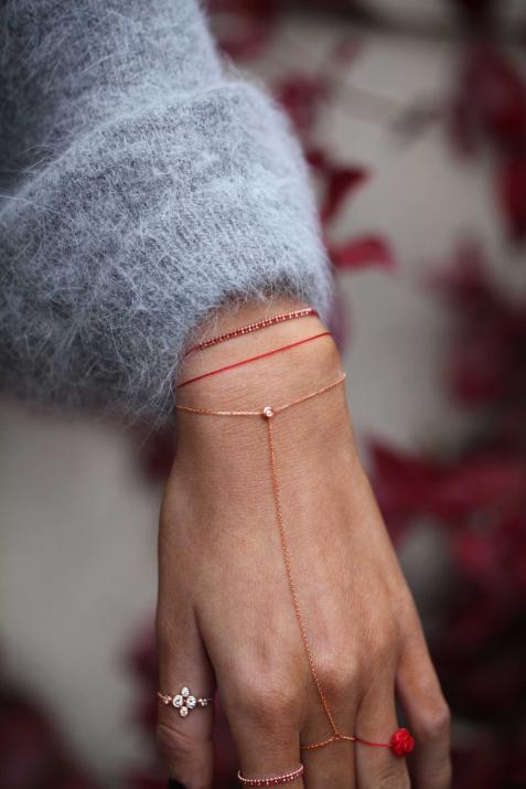 Bohemian Minimaliste 0.02克拉圆形钻石玫瑰金绳制女士手链 - Redline - 0++