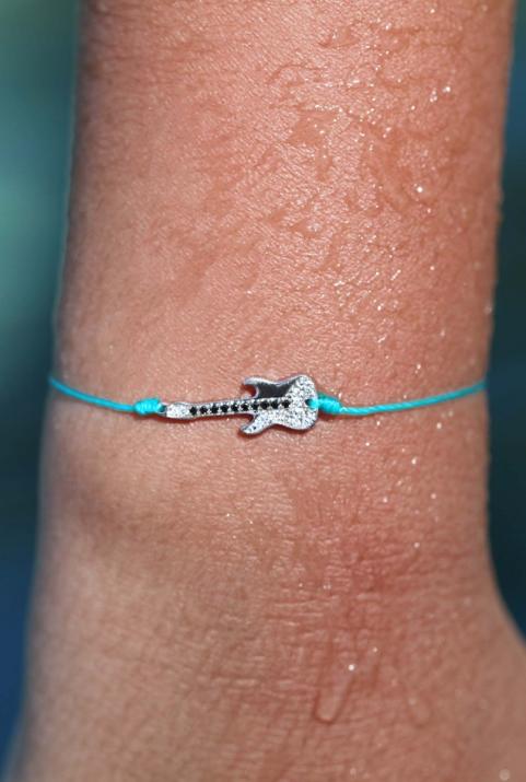 Rock 0.045克拉吉他圆形钻石白金绳制女士手链 - Redline - 0++