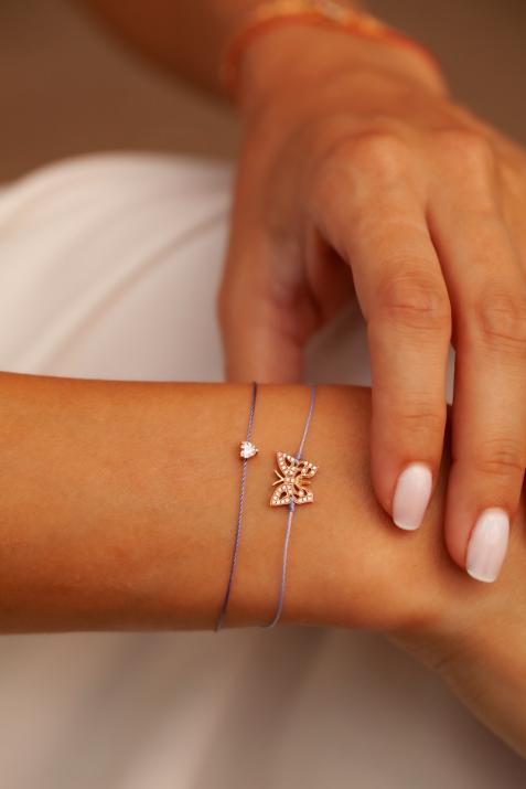 Ephemere 0.08克拉蝴蝶圆形钻石玫瑰金绳制女士手链 - Redline - 0++