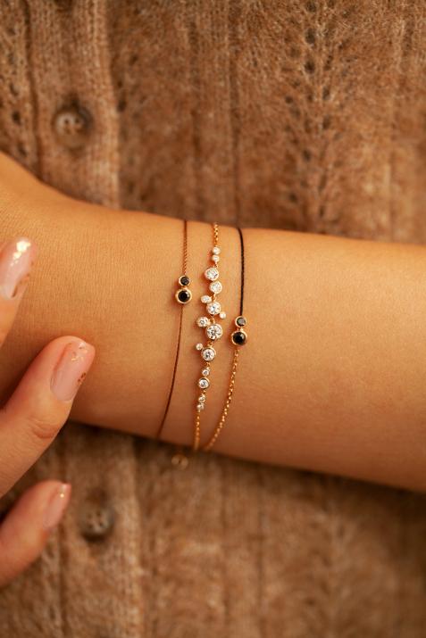 Infinite Kcolor 0.15克拉圆形黑钻黄金绳制女士手链 - Redline - 0++