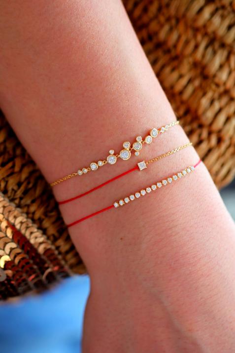 Royal 0.12克拉方形钻石玫瑰金绳制女士手链 - Redline - 0++